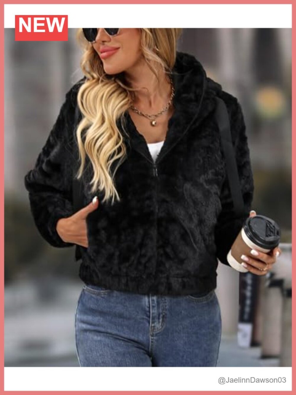 Faux Fur Crop Coat Full Zip Fleece Sherpa Jacket with Hood - Picture 3 of 4